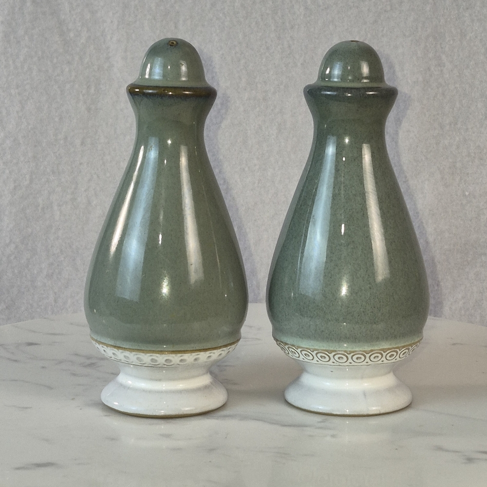Denby Venice Green Footed Creamer & Salt Pepper Shakers | Vintage England Set